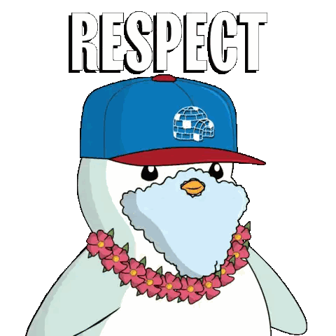 Penguin With Beard Blue Hat Flowers Says Respect