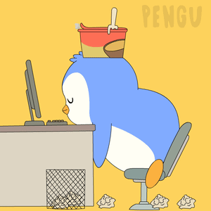 Penguin With Bucket on Head at Desk Pengu