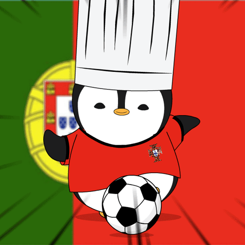 Penguin With Chef Hat Kicking Soccer Ball Portugal Flag