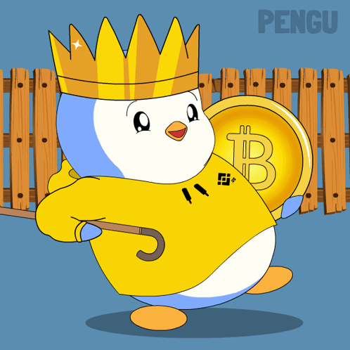 Penguin With Crown And Cane Holding B Coin GIF