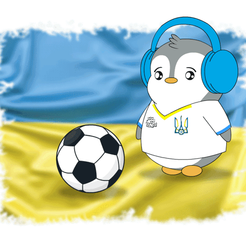 Penguin with Ear Muffs and Soccer Ball on Flag