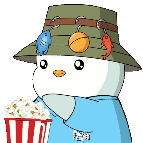 Penguin With Fishing Hat and Popcorn