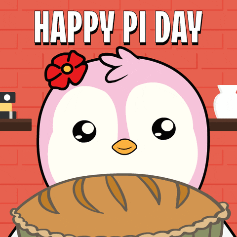 Penguin with Flower on Head Holding Pie Happy Pi Day