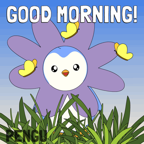 Penguin With Flower Surrounded By Butterflies