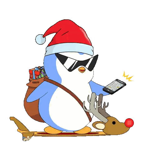 Penguin with Gifts and Santa Hat