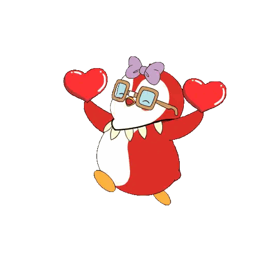 Penguin with Glasses and Bow Holding Hearts