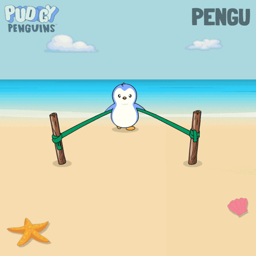 Penguin with Green Heart in Mouth Saying Pengu