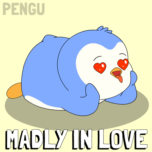 Penguin with Heart Eyes Madly in Love