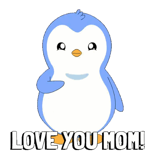 Penguin With Heart Saying Love You Mom