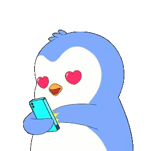 Penguin With Hearts in Eyes Holding Cellphone
