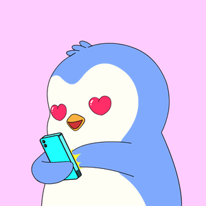 Penguin with Hearts Looking at Phone