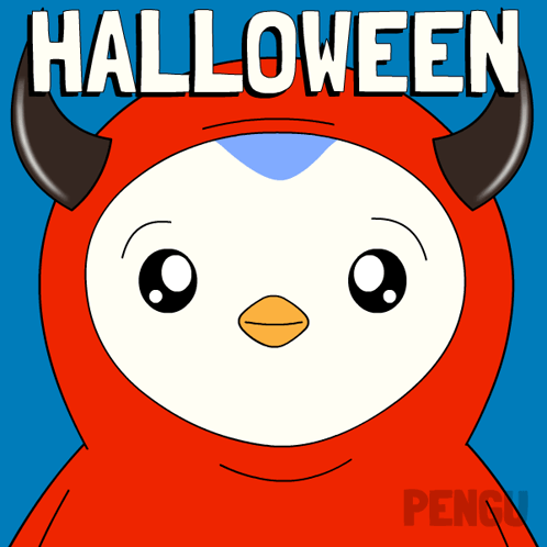 Penguin With Horns Holding Knife Halloween