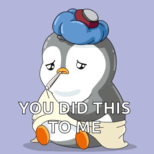 Penguin With Ice Pack On Head And Thermometer In Beak GIF