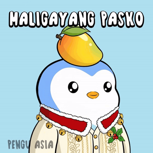 Penguin With Mango On Head Maligayang Pasko GIF