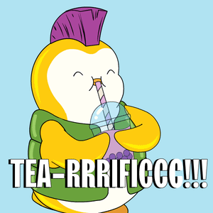 Penguin With Mohawk Drinking Tea GIF