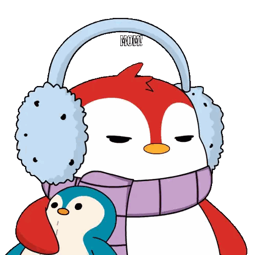 Penguin with Mom Word Earmuffs and Scarf