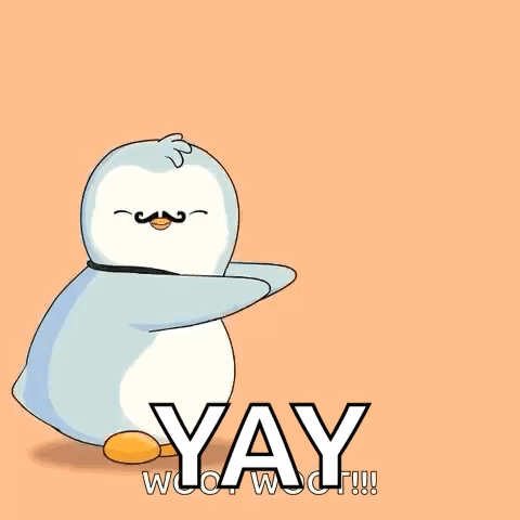 Penguin with Mustache and Bow Tie Dancing Yay