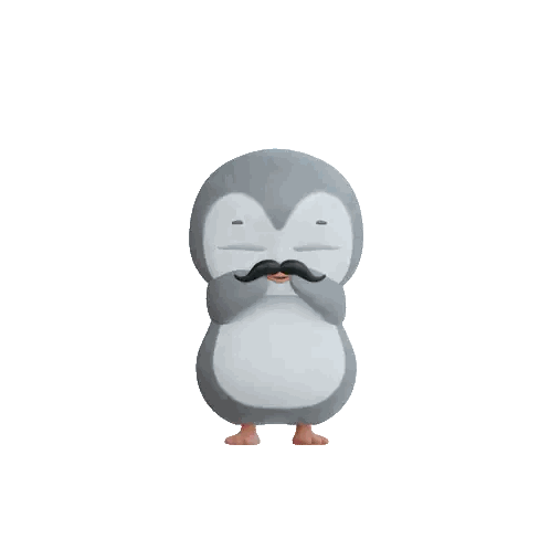 Penguin With Mustache Surrounded by Pink Hearts