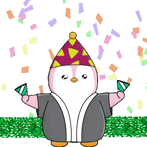 Penguin With Party Hat And Confetti