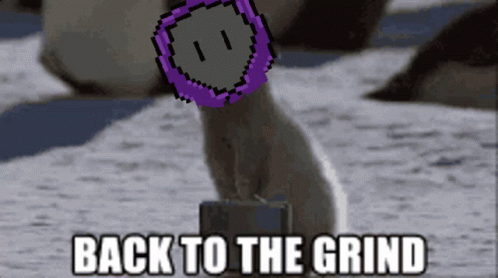 Penguin with Purple Circle Saying Back to the Grind