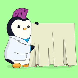 Penguin With Purple Mohawk Holding Sign With Green Ribbon and Heart
