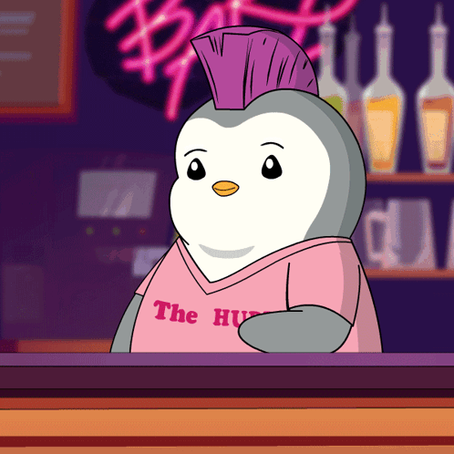 Penguin With Purple Mohawk Wearing Hug Shirt GIF