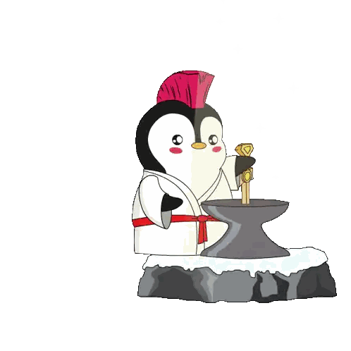 Penguin with Red Mohawk Holding Sword
