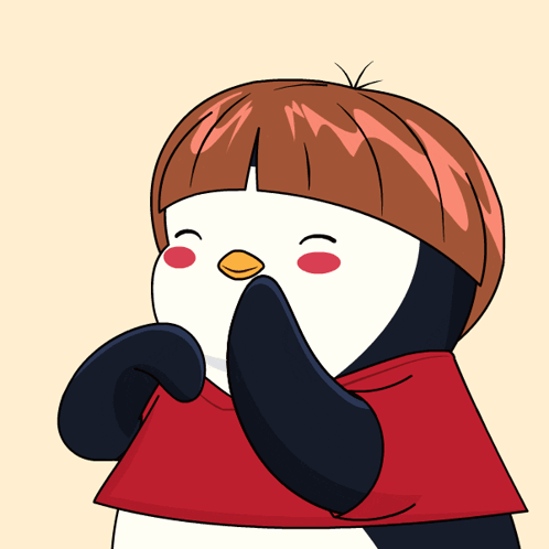 Penguin With Red Scarf Covering Mouth