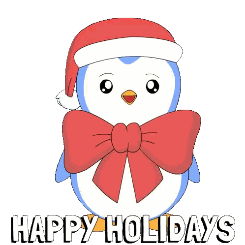 Penguin with Santa Hat and Happy Holidays