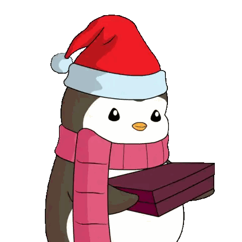 Penguin With Santa Hat Holding Chocolates