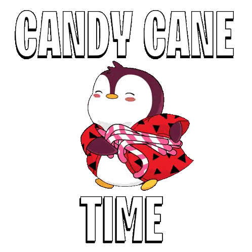 Penguin With Scarf Saying Candy Cane Time