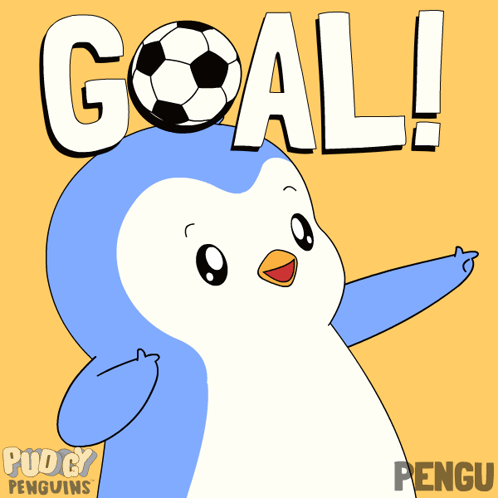 Penguin With Soccer Ball On Head Saying Goal GIF