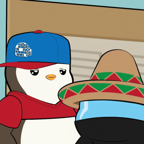 Penguin with Sombrero and Baseball Cap