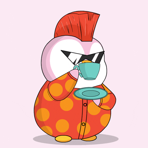 Penguin With Sunglasses And Mohawk Drinking Tea GIF