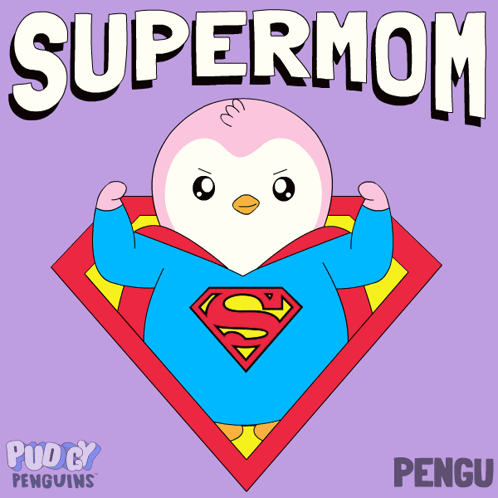 Penguin With Superman Cape Saying Supermom