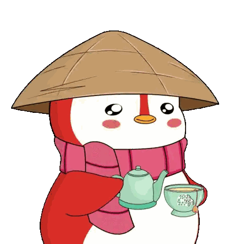 Penguin With Teapot and Hat Scarf