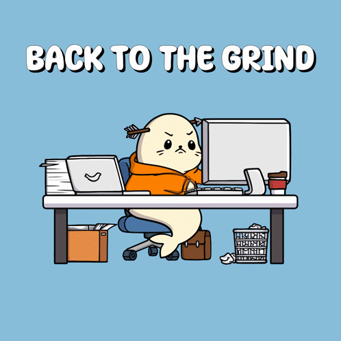 Penguin With Top Hat and Briefcase Saying Back to Grind