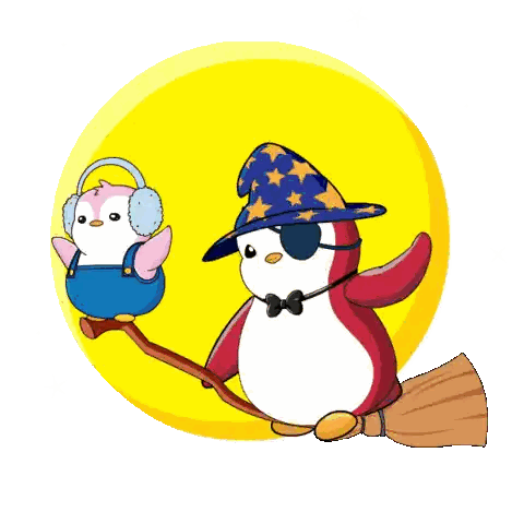 Penguin Wizard Flying on Broom