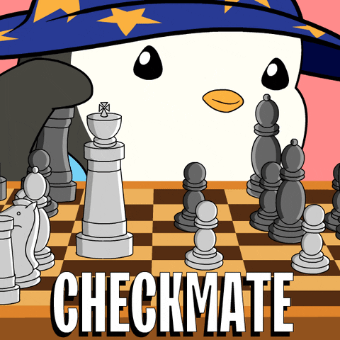 Penguin Wizard Playing Chess Checkmate