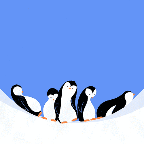 Penguins Copying A Newton Pendulum GIF