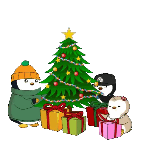 Penguins Decorating Christmas Tree Gifts