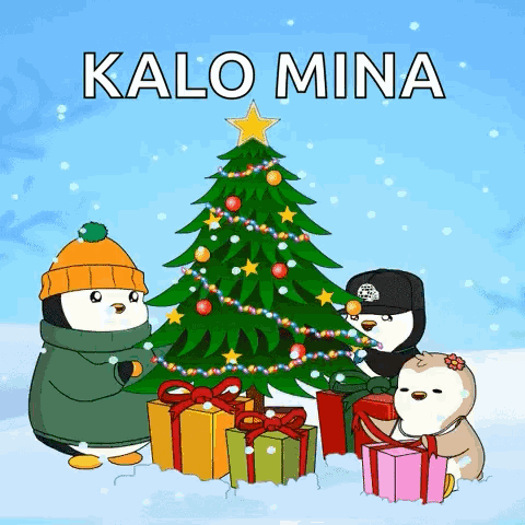 Penguins Decorating Christmas Tree GIF