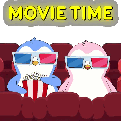 Penguins Eating Popcorn in Theater