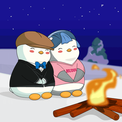 Penguins Enjoying The Bonfire GIF