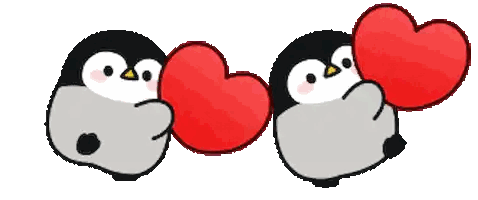 Penguins Holding Hearts in Mouths