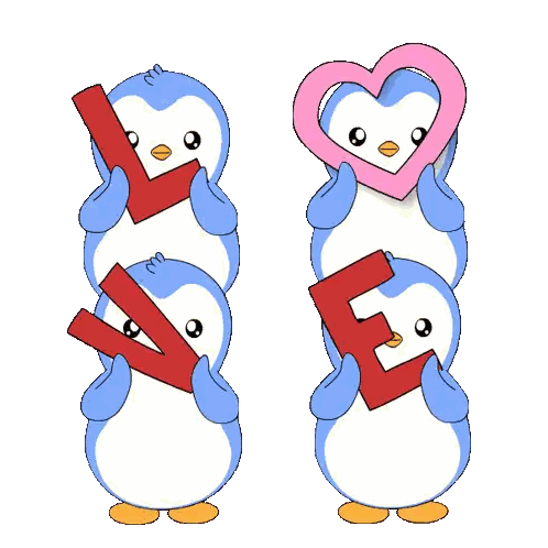 Penguins Holding Pink Heart and Love Letters