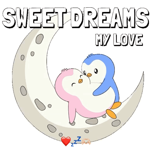Penguins Hugging Crescent Moon Sweet Dreams My Love GIF
