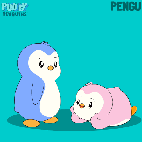 Penguins Hugging Hearts And Word Pengu GIF