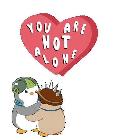 Penguins Hugging Red Heart You Are Not Alone