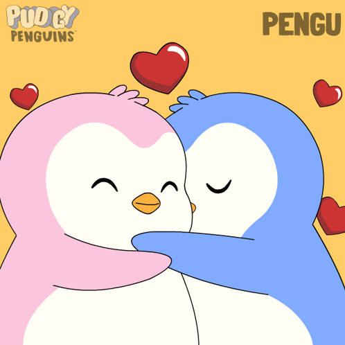 Penguins Hugging With Hearts And Pengu GIF